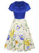 1950er Blumen Wasserfallausschnitt Patchwork Kleid