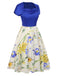1950er Blumen Wasserfallausschnitt Patchwork Kleid