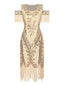 1920er Schulterfreies Bestickten Fransen Pailletten Kleid