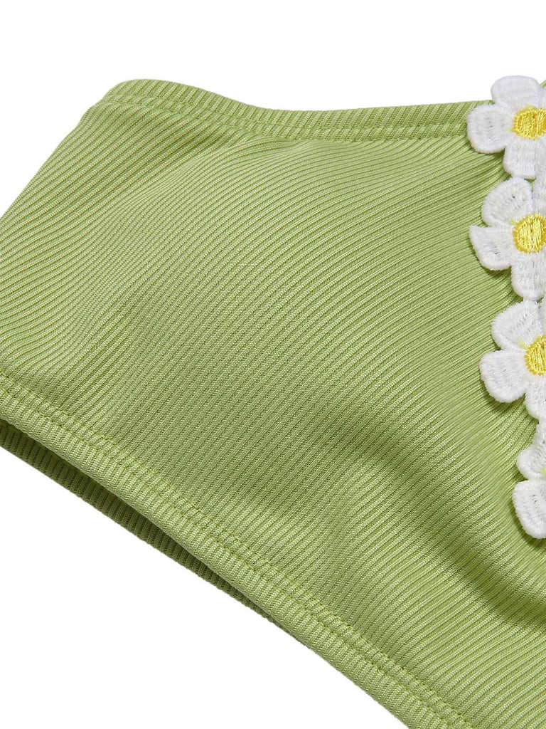 [Vorverkauf] Hellgrün 1960er Halter Stricken Gänseblümchen Badeanzug