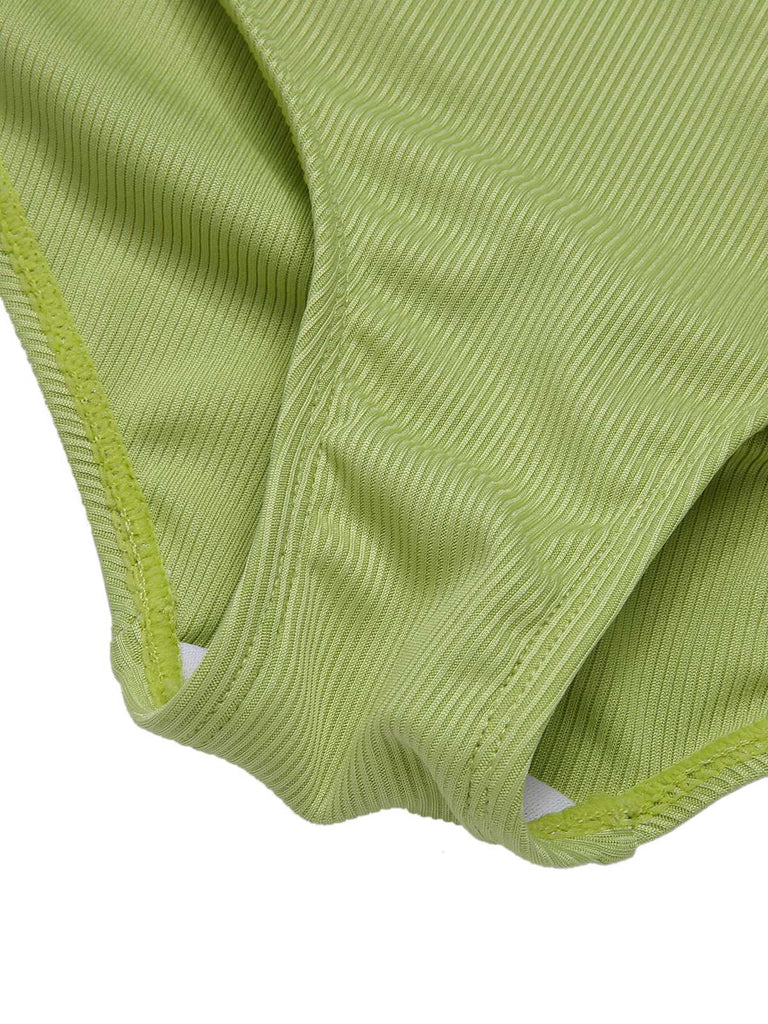 [Vorverkauf] Hellgrün 1960er Halter Stricken Gänseblümchen Badeanzug
