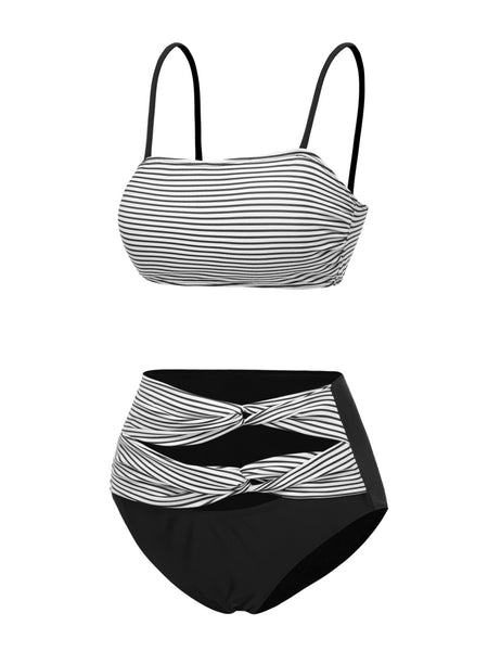 [Vorverkauf] Schwarz 1940er Spaghetti Träger Streifen Bikini ...