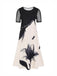[Übergröße] Schwarz-weißes 1940er Tintenlotus Kleid mit durchsichtigen Ärmeln