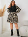 [Übergröße] Schwarz 1950er Leopard Patchwork Kleid