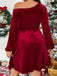[Übergröße] Rot 1950er Solide One-Shoulder Samt Kleid