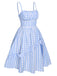 Blau 1950er Spaghettiträger Plaids Schleife Dekor Kleid
