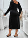 [Übergröße] Schwarz 1940er Solide Quadratischem Ausschnitt Kleid