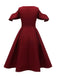 1950er Kalten Schultern Patchwork Solides Kleid