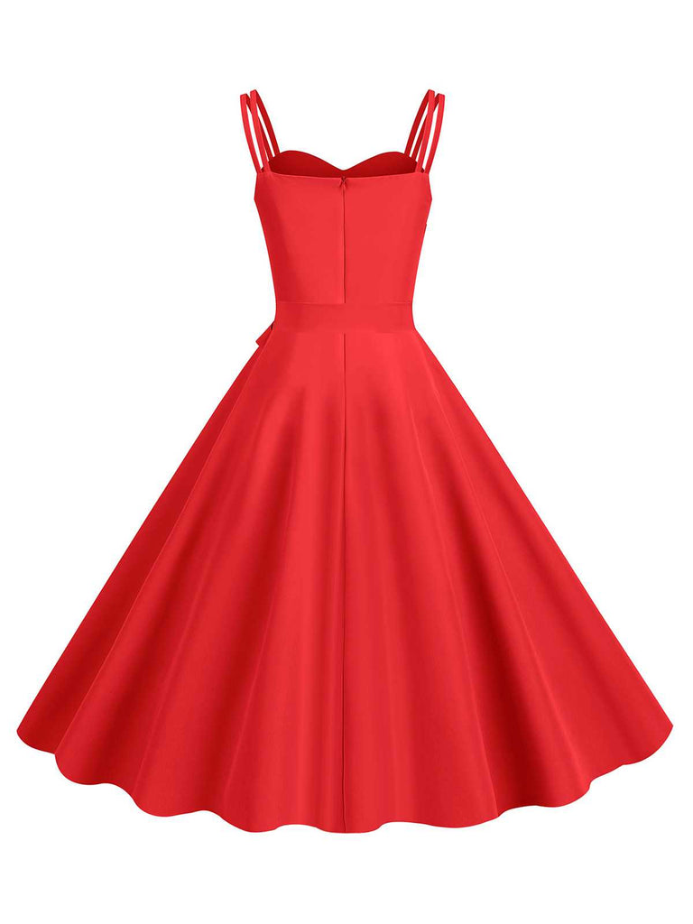 1950er Spaghetti Träger Schleife Dekor Solide Kleid