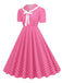 1950er Polka Dots Revers Schleifenknoten Swing Kleid