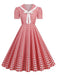 1950er Polka Dots Revers Schleifenknoten Swing Kleid