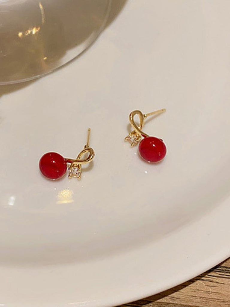 Roter Vintage-Diamant-Perlenohrring
