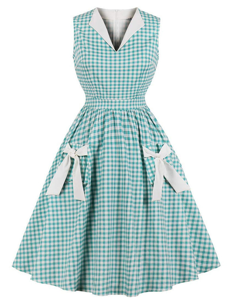 1950er Schleifentaschen Kariertes Revers Kleid