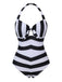 Schwarz & Weiß 1950er Barbie Stripes Halter Badeanzug
