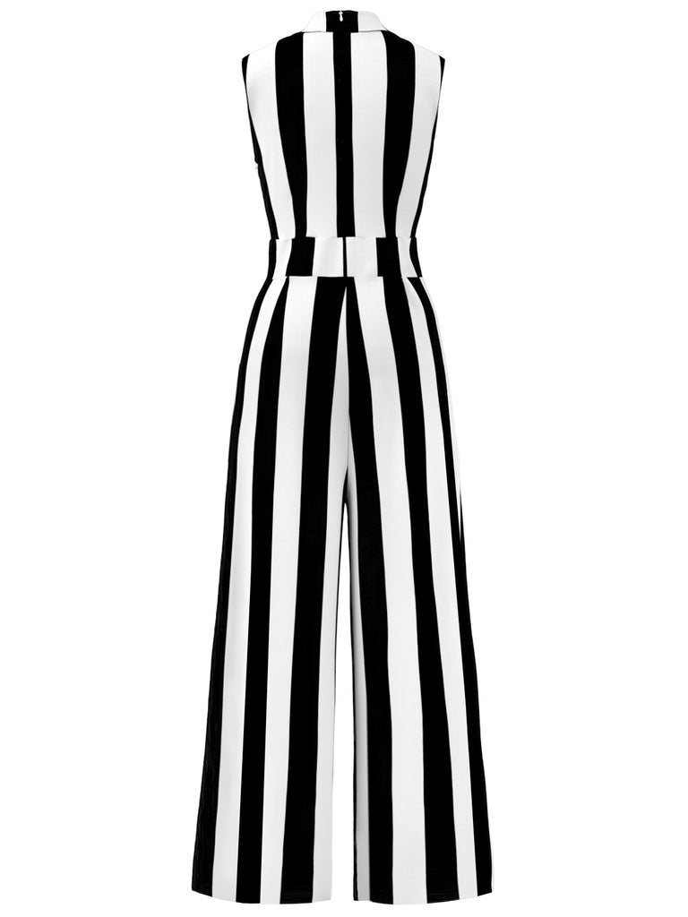 Beetlejuice 1930er V-Ausschnitt Schwarz & Weiß Vertikal Streifen Jumpsuit