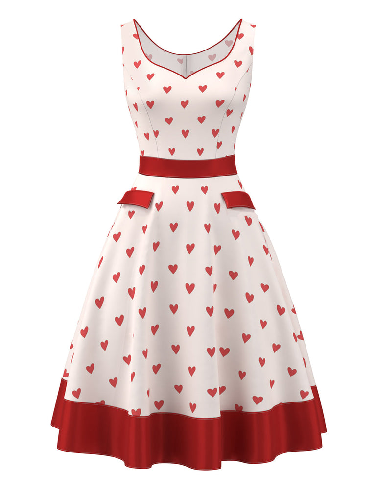 Blassrosa 1950er Herz Sweetheart-Kragen Kleid