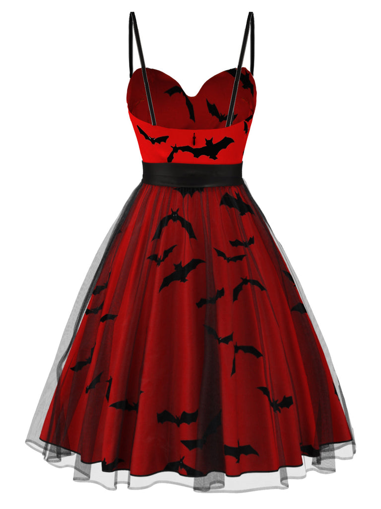 [Vorverkauf] Weinrot 1950er Halloween Spaghetti Träger Schläger Masche Kleid