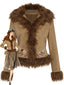 Braun 1970er Kunstwildleder Pelzbesatz Rose Bestickt Jacke