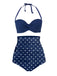 Blau 1950er Halter Polka Dots Badeanzug