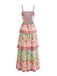 Dunkelrosa 1930er Blumen Gestuft Maxi Kleid