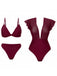 1960er Solide Netz Tiefer Ausschnitt Bikini Set & Cover-Up