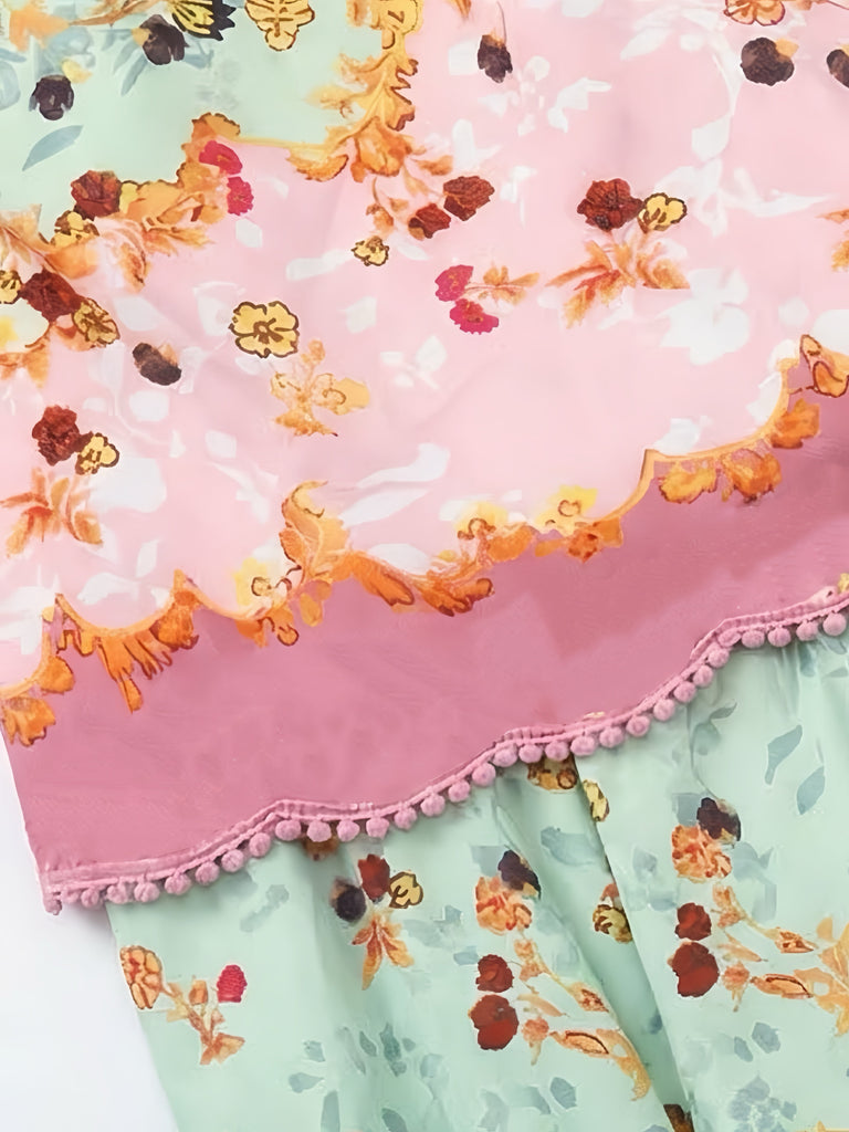Dunkelrosa 1930er Blumen Gestuft Maxi Kleid
