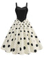 1970er Träger Patchwork Polka Dots Swing Kleid