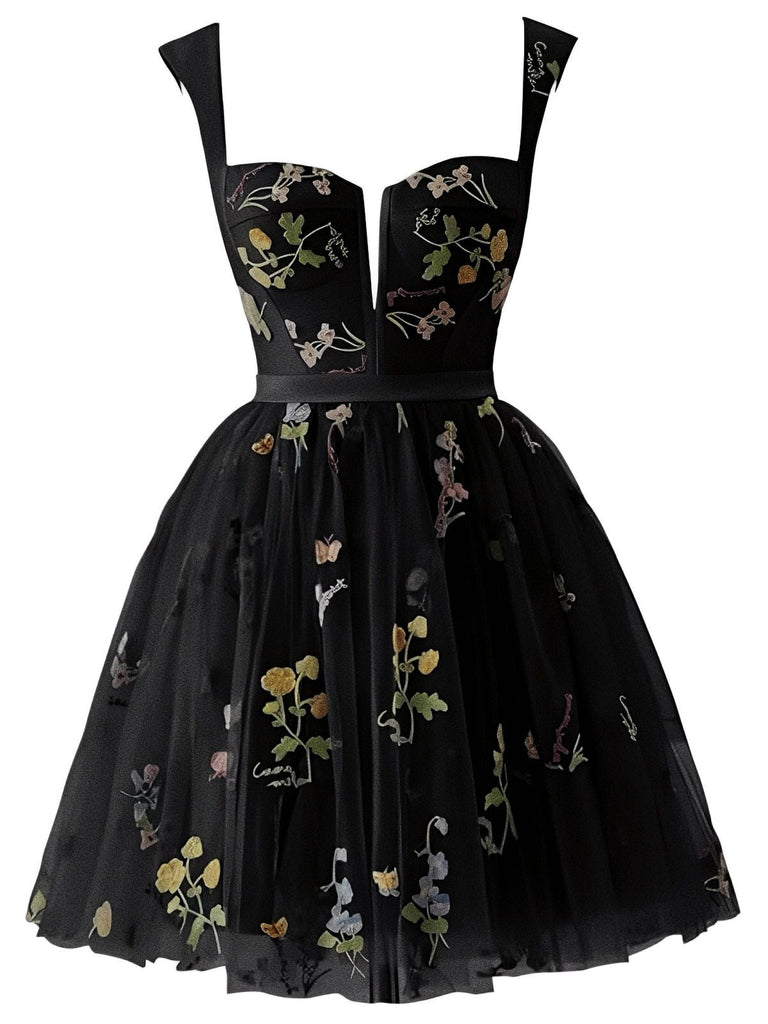 1970er Besticktes Blumen Spitze Mini Kleid