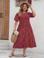 [Übergröße] Rot 1940er Off-Shoulder Bedrucktes Kleid