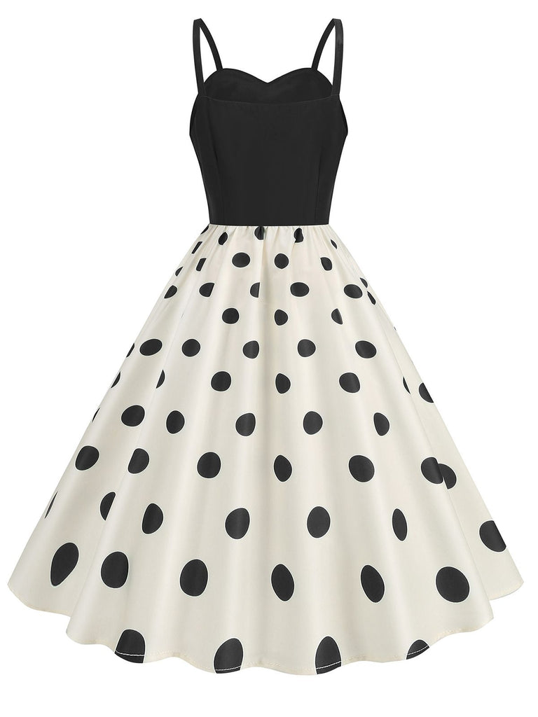 1970er Träger Patchwork Polka Dots Swing Kleid