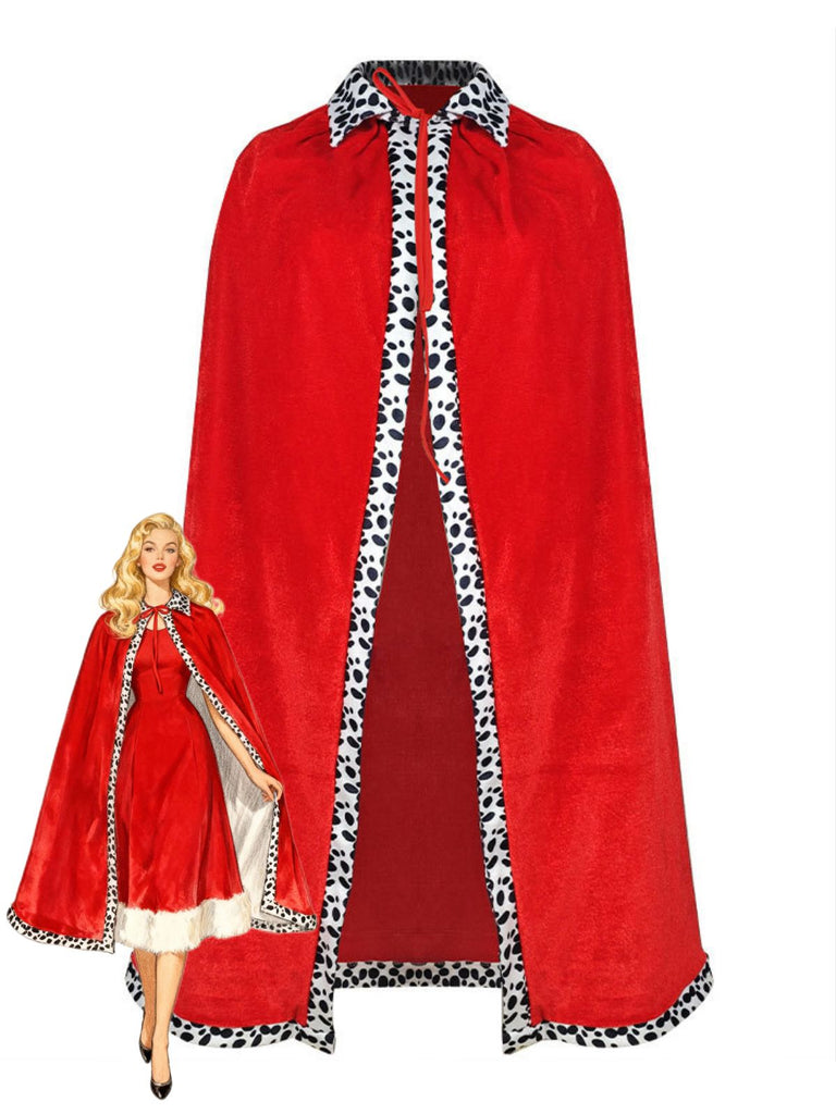 Rot 1930er Cruella Dalmatian Trimmed Krawattenhals Cape