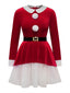 50er Weihnachts-Samtstufenkleid mit weißem Saum und Gürtel