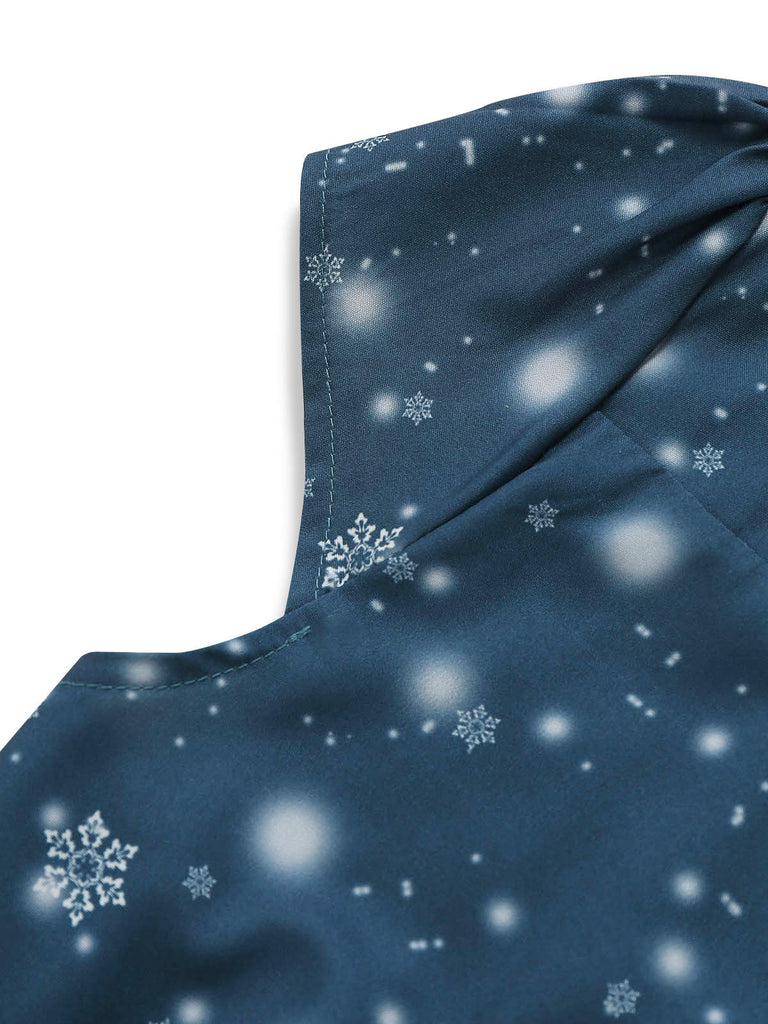 Dunkelblaues 50er Weihnachts-Midikleid mit Weihnachtsmannprint