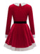 50er Weihnachts-Samtstufenkleid mit weißem Saum und Gürtel