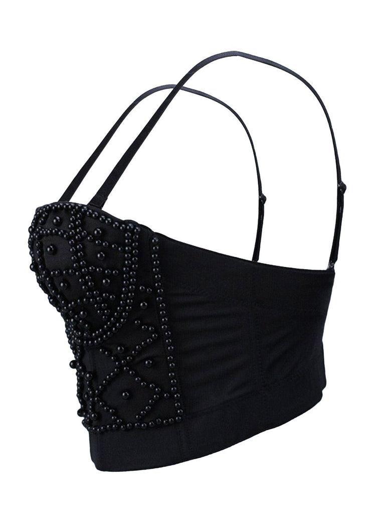 1980er Perle Solide Fischgräte Camisole Korsett