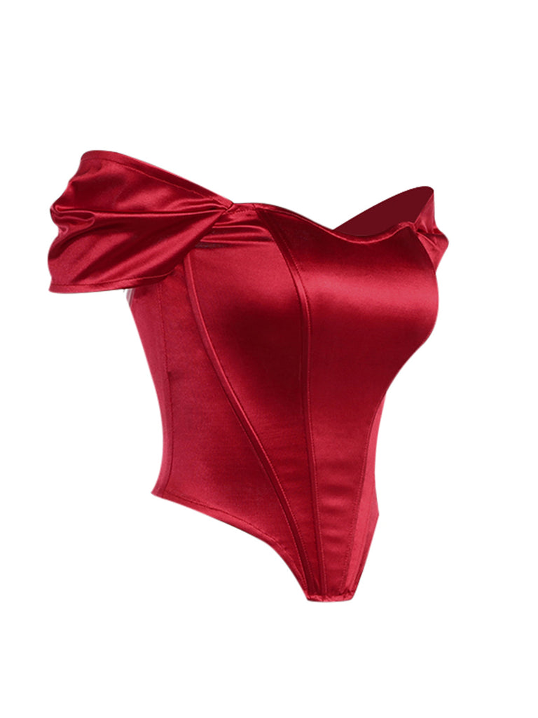 1930er Solide Satin Fischgrat Gericht Stil Top