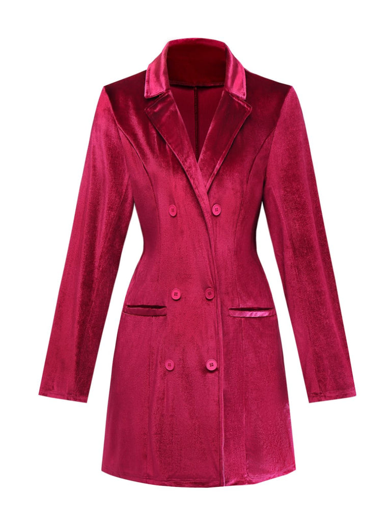 1960er Solide Samt Langarm Blazer Kleid