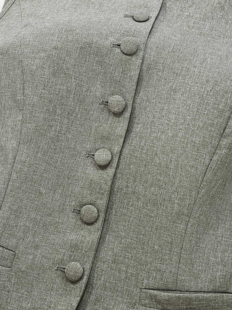 2PCS Solide 1940er Ärmellos Top & Weites Bein Hose