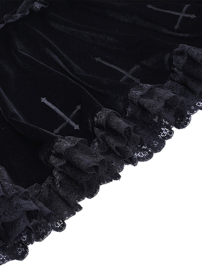 Schwarz 1980er Solide Besticktes Spitze Rock