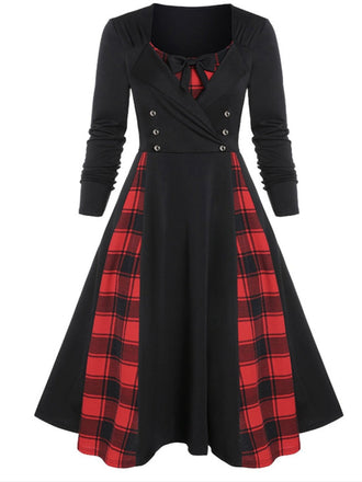 1950er Plaid Patchwork Gotisch Plissiertes Kleid