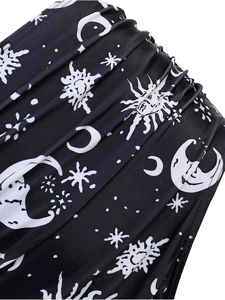 Schwarz 1980er Träger Galaxie-Druck Gothic Bikini Set