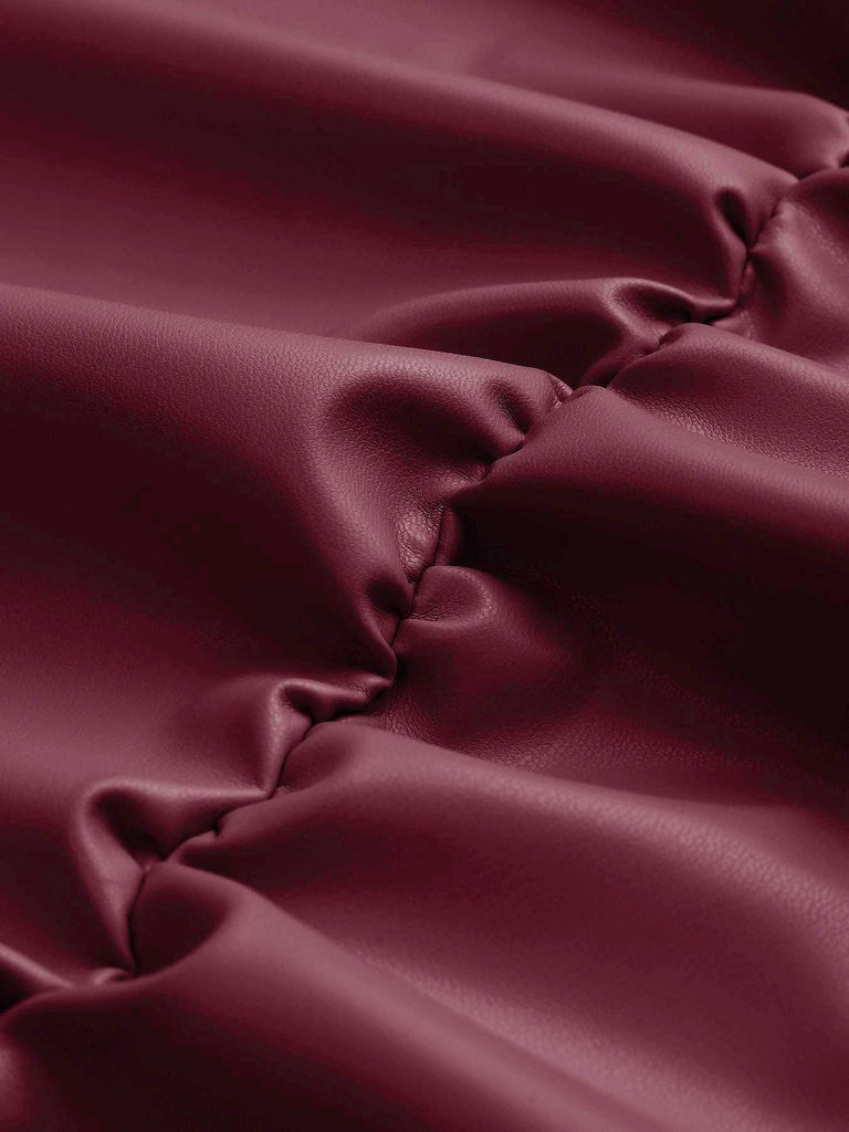 1980er Faux Leder Bogen Langarm Kleid