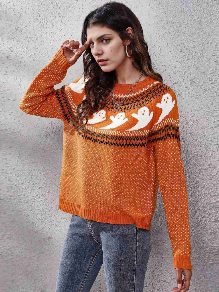 1980er Halloween Boo Polka Dot Gestrickter Pullover