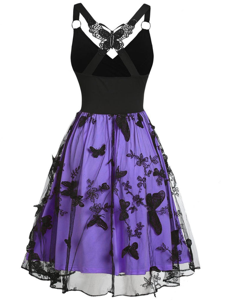 1950er 3D-Schmetterling Besticktes Patchwork Kleid