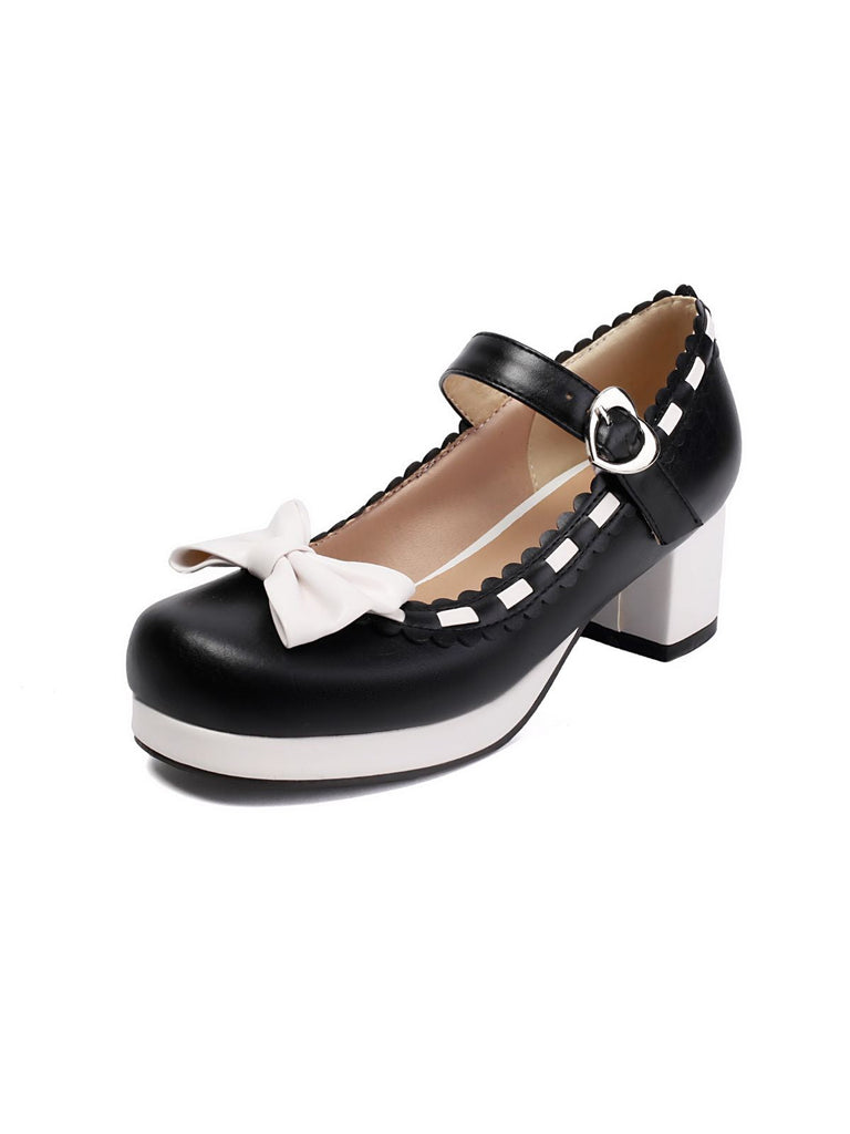 Klobiger Absatz Farbblock Bogen Marry Jane Schuhe