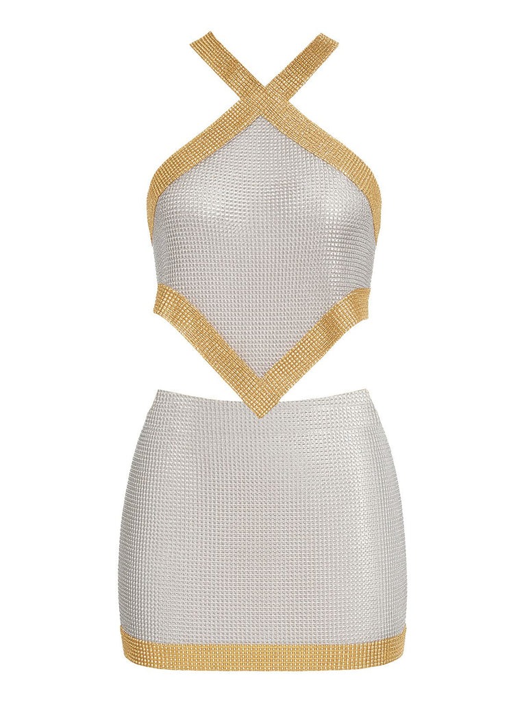 2PCS 1980er Metallisch Kreuzhals Top & Rock