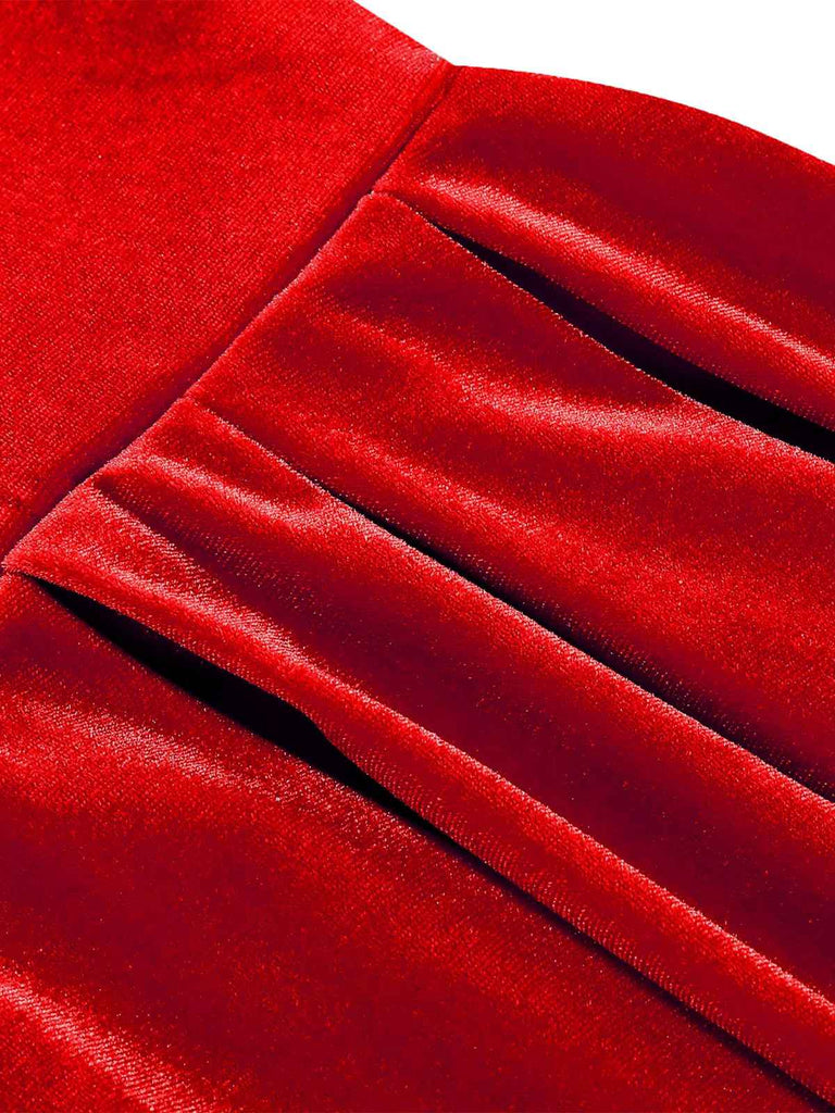 1950er Weihnachten Samt Quadratischer Hals Langarm Kleid