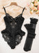 Schwarz 1980er Slip Satin Spitze Bügel Dessous Mit Strümpfen