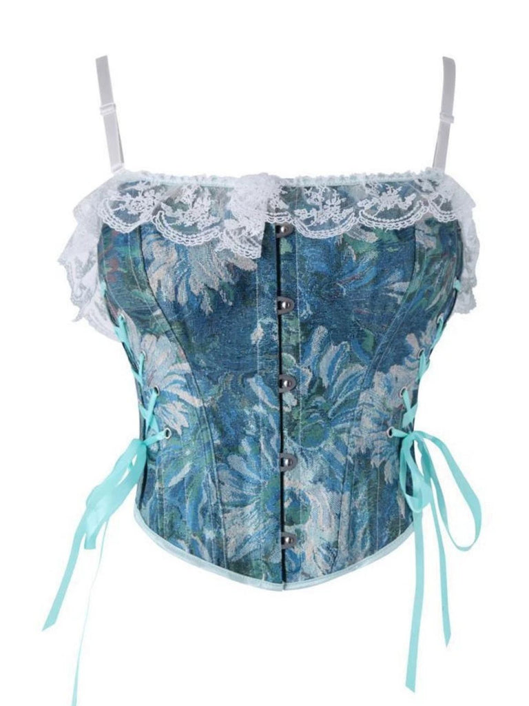 1960er Blumen Spitze Spaghetti Träger Korsett Top