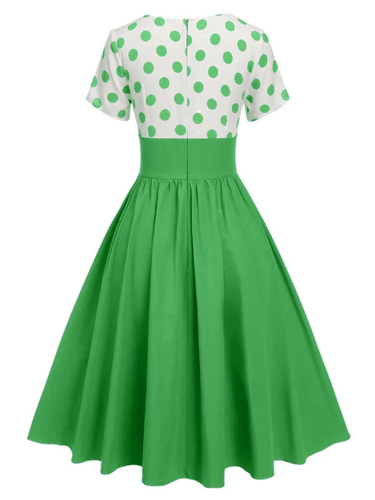 1950er V-Ausschnitt Polka Dots Swing Kleid